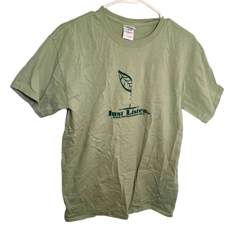 Just Listen Unisex Sz Medium T-Shirt HarborPointe Community Church Green Cotton